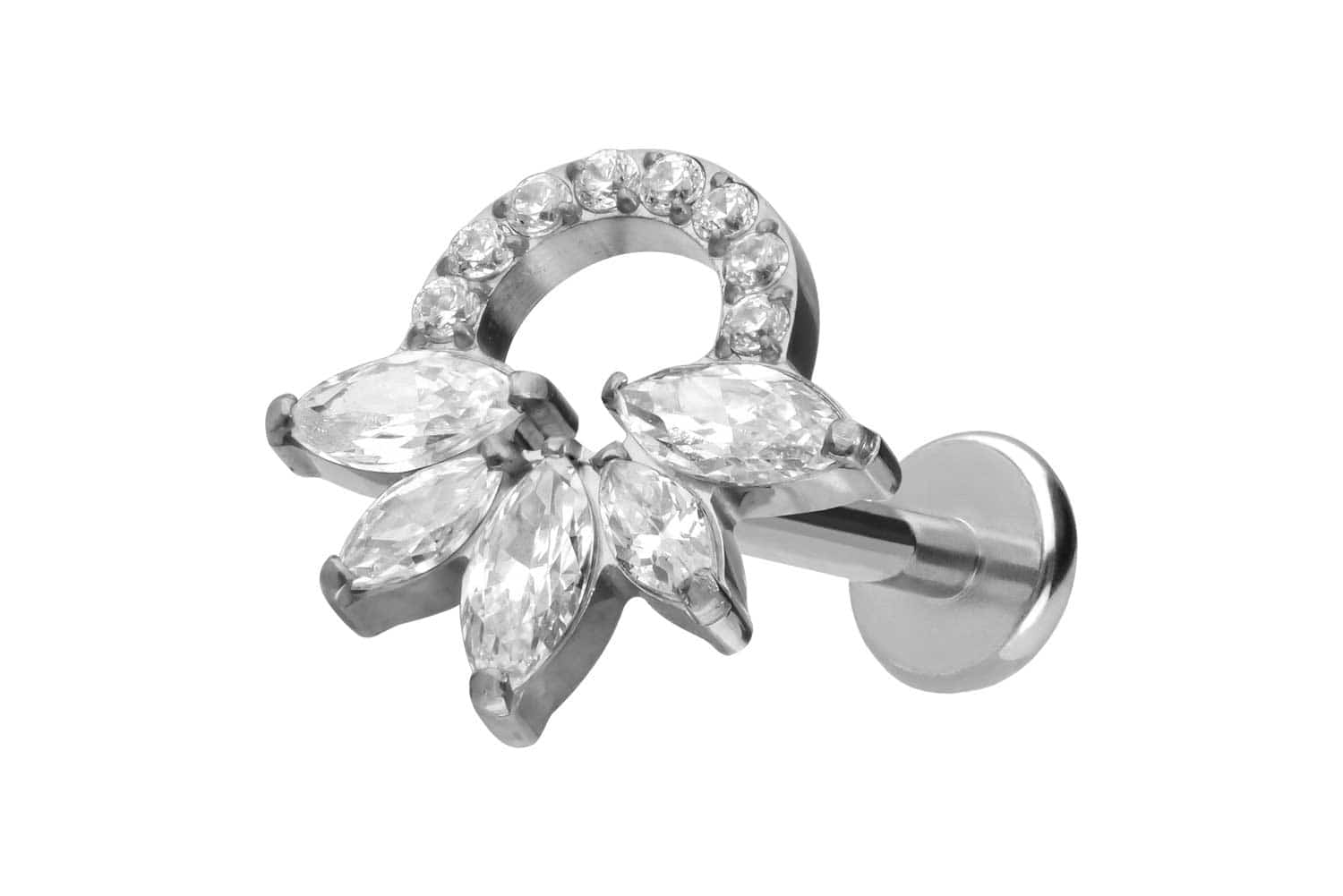 Titan Labret Piercing mit Push Fit KRISTALLRASSEL